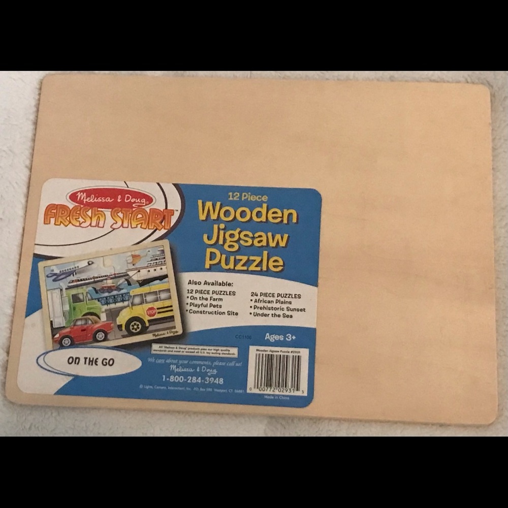 Melissa & Doug Car, Truck, Bus, Boat, Plane 12 piece wooden puzzle - Like New - Picture 3 of 5